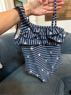 Shade Critters Navy Star Stripe Ruffle One-Piece Swimsuit